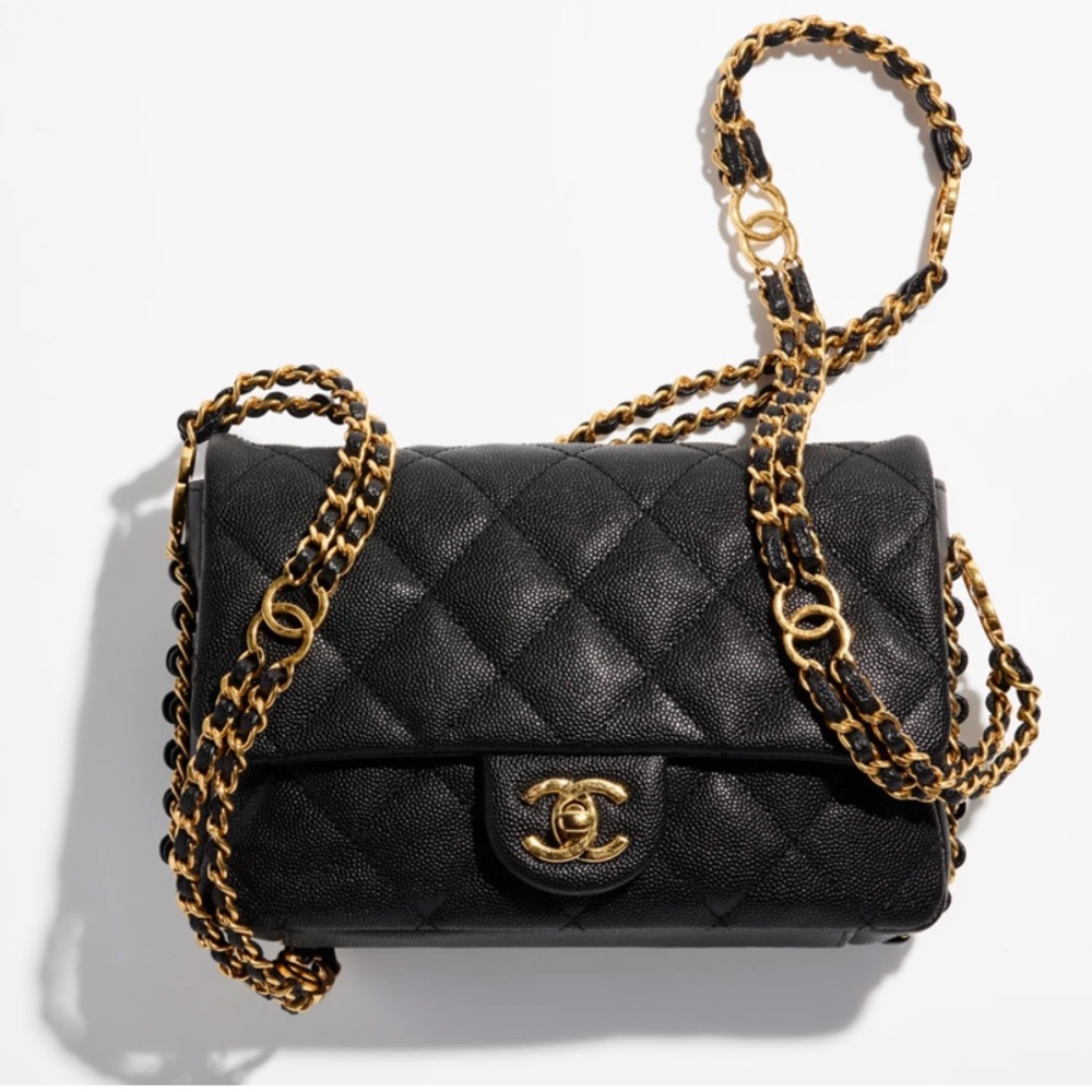 Chanel Black and Gold Quilted Shoulder Bag with Chain Strap. Cruise collection.
